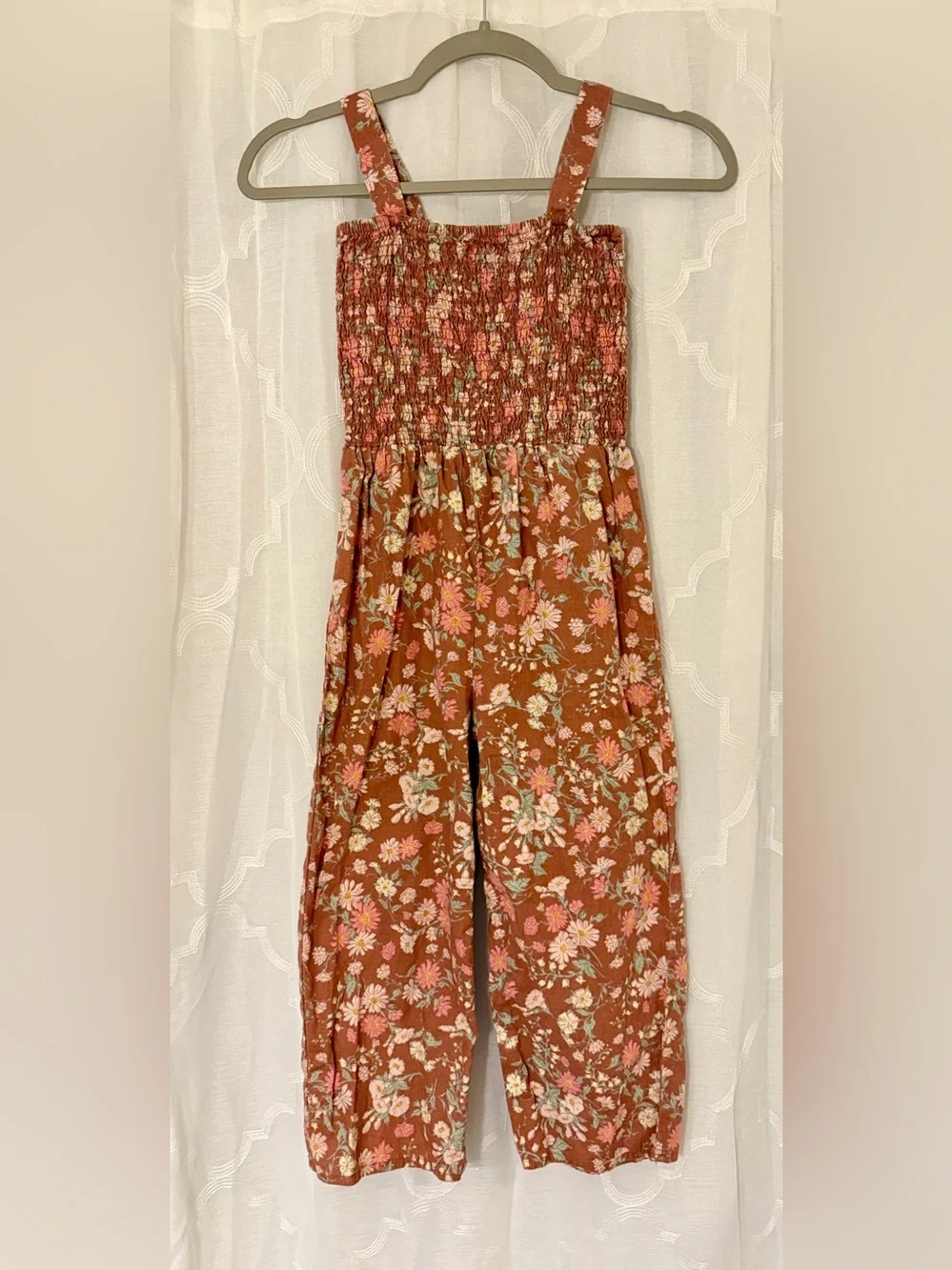 OshKosh Girls 8 Rust Floral Smocked Wide Leg Jumpsuit